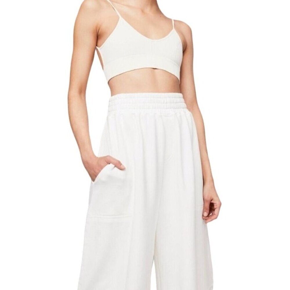 Free People Casual Beach Pants Wide Leg Boho Knit Lounge Comfy Cream Size M